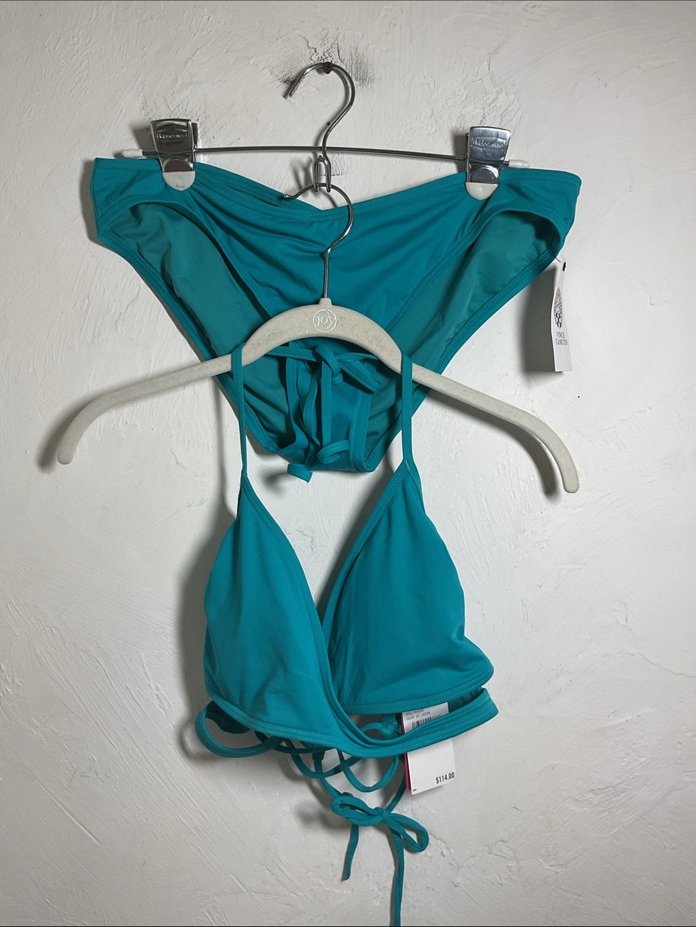 Vince Camuto Lagoon Blue Bikini Set Size L Wrap Lattice Lace Up Bikini NWT